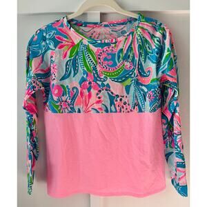 Lilly Pulitzer Finn long sleeve tee / pink with blue coral top /  XL 12/14